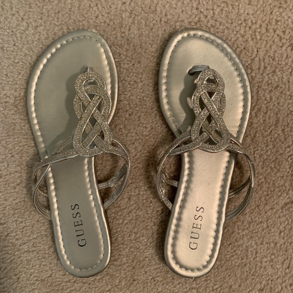 Guess Sparkly Gold Flip Flops